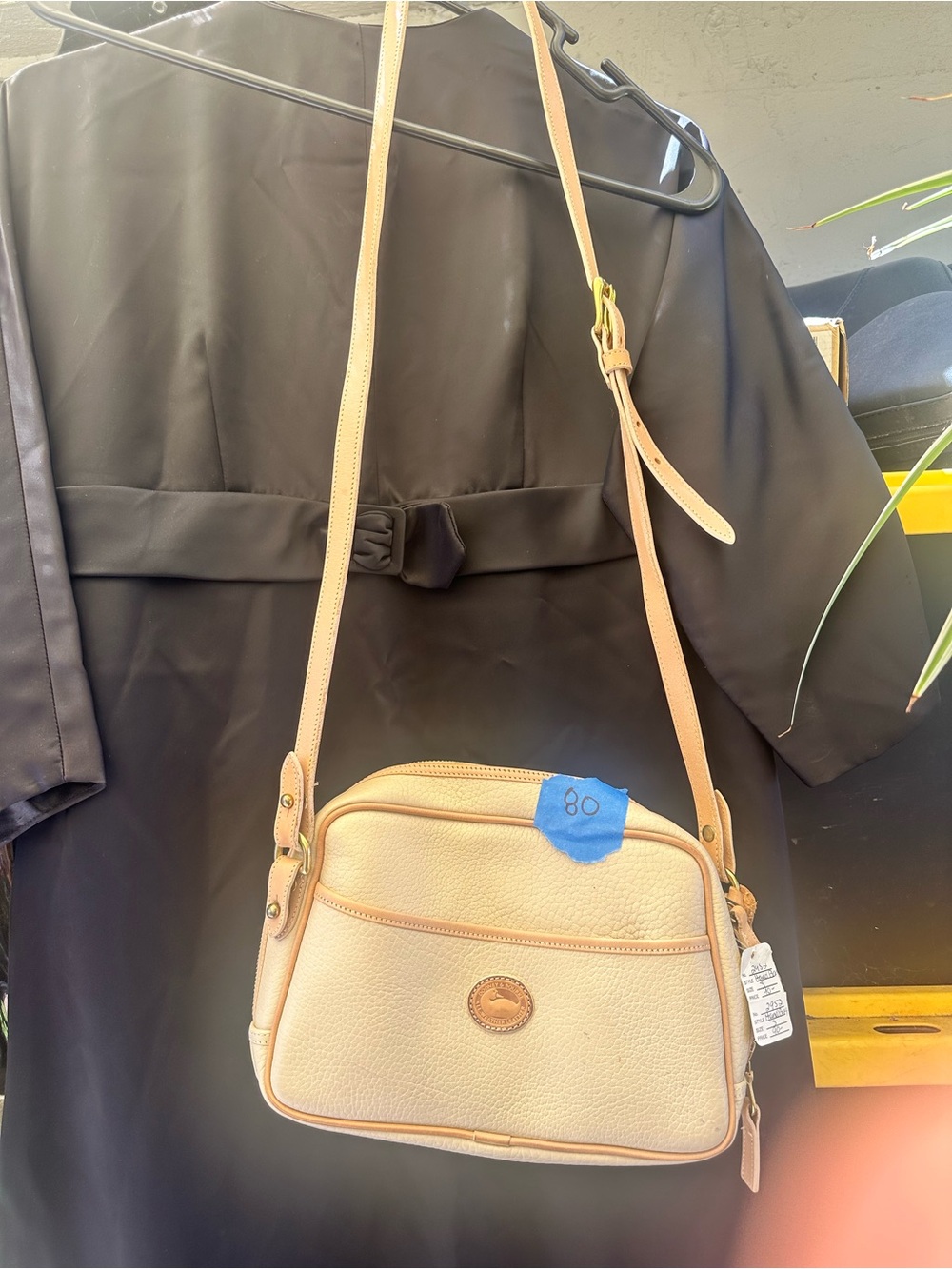 Dooney Bourke Pebbled Leather Crossbody Bag in Cream with Tan Trim